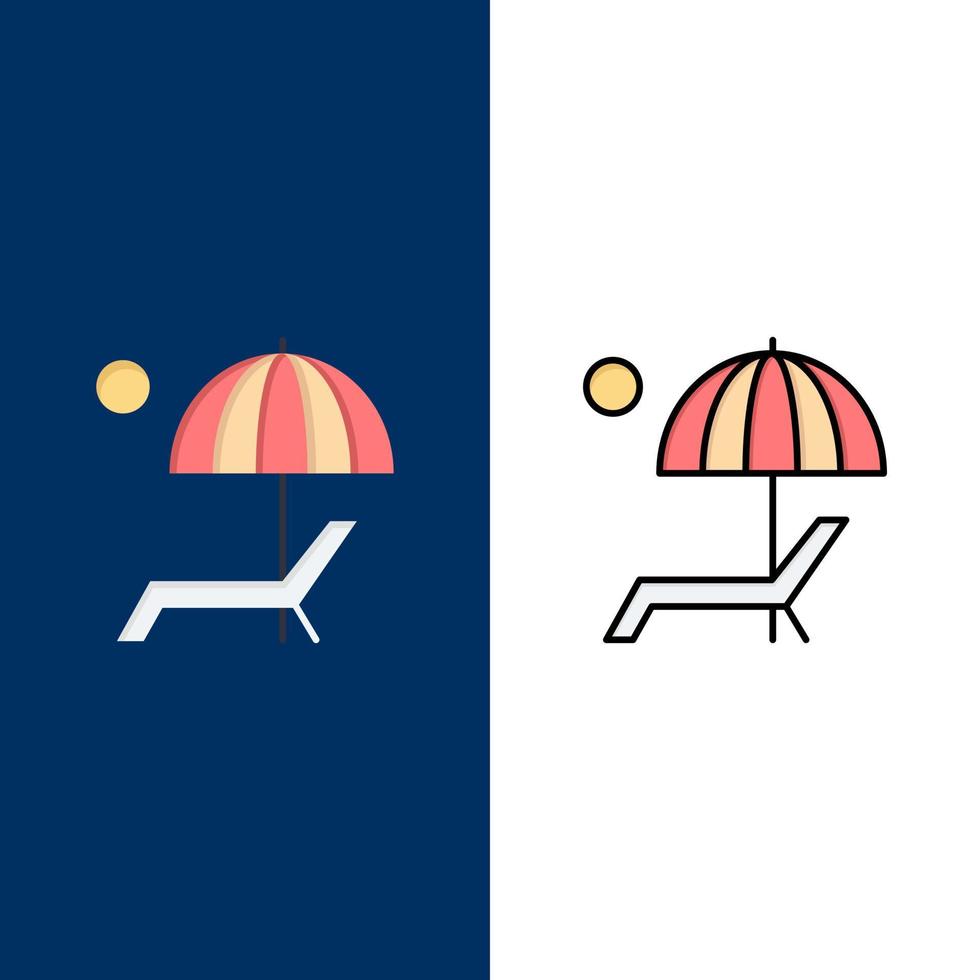 Beach Umbrella Bench Enjoy Summer  Icons Flat and Line Filled Icon Set Vector Blue Background