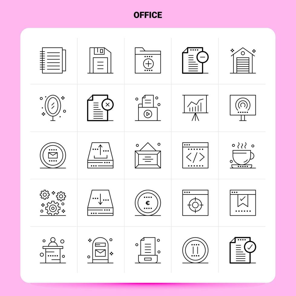 OutLine 25 Office Icon set Vector Line Style Design Black Icons Set Linear pictogram pack Web and Mobile Business ideas design Vector Illustration