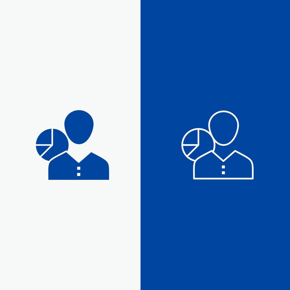 Graph Chart Data Employee Manager Person Statistics Line and Glyph Solid icon Blue banner Line and Glyph Solid icon Blue banner vector