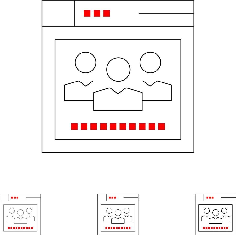 Browser Network Web Education Bold and thin black line icon set vector