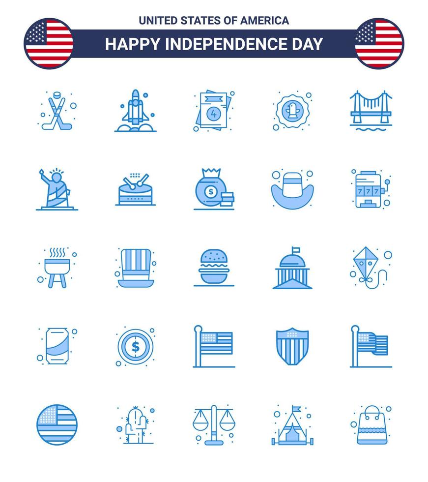 Big Pack of 25 USA Happy Independence Day USA Vector Blues and Editable Symbols of badge celebration usa bird wedding Editable USA Day Vector Design Elements