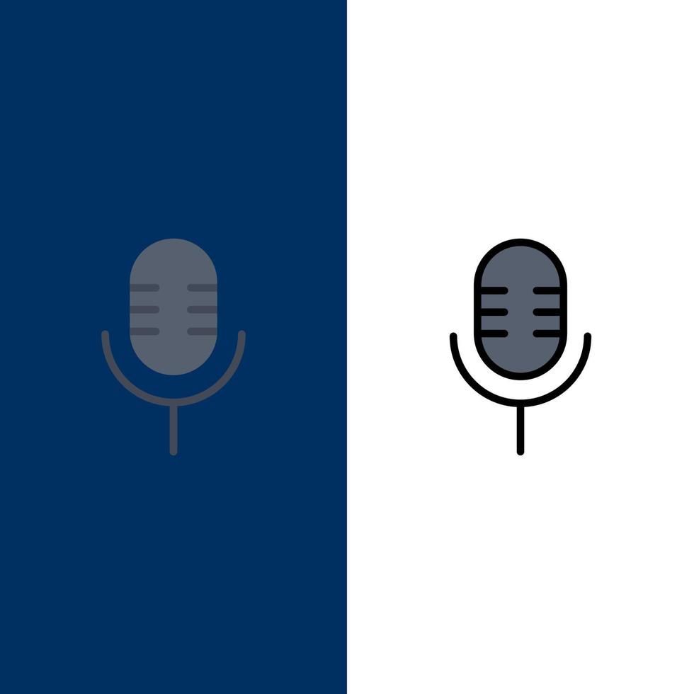 micrófono micrófono mostrar iconos de sonido plano y lleno de línea conjunto de iconos vector fondo azul