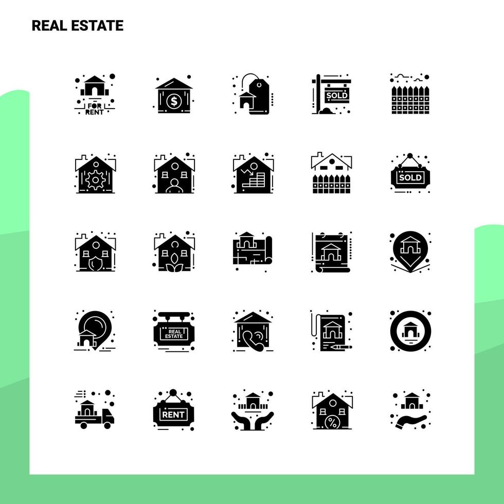 25 Real Estate Icon set Solid Glyph Icon Vector Illustration Template For Web and Mobile Ideas for business company