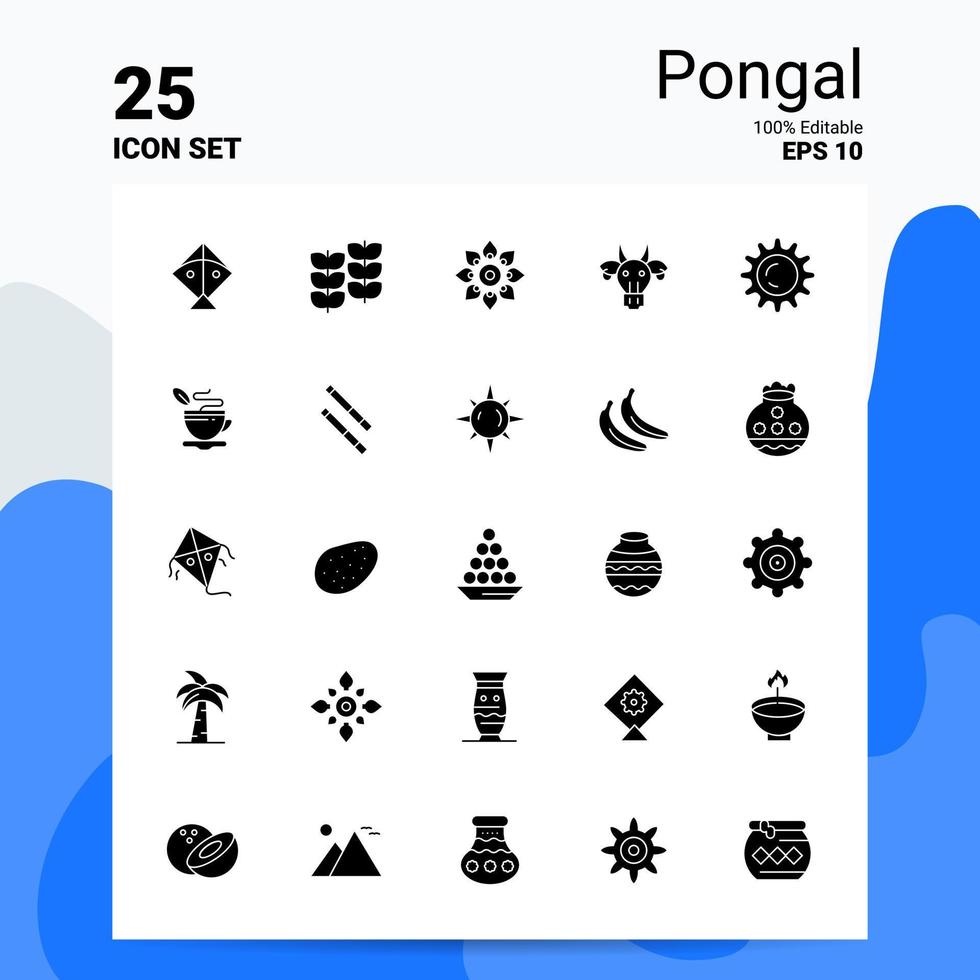 25 Pongal Icon Set 100 Editable EPS 10 Files Business Logo Concept Ideas Solid Glyph icon design vector