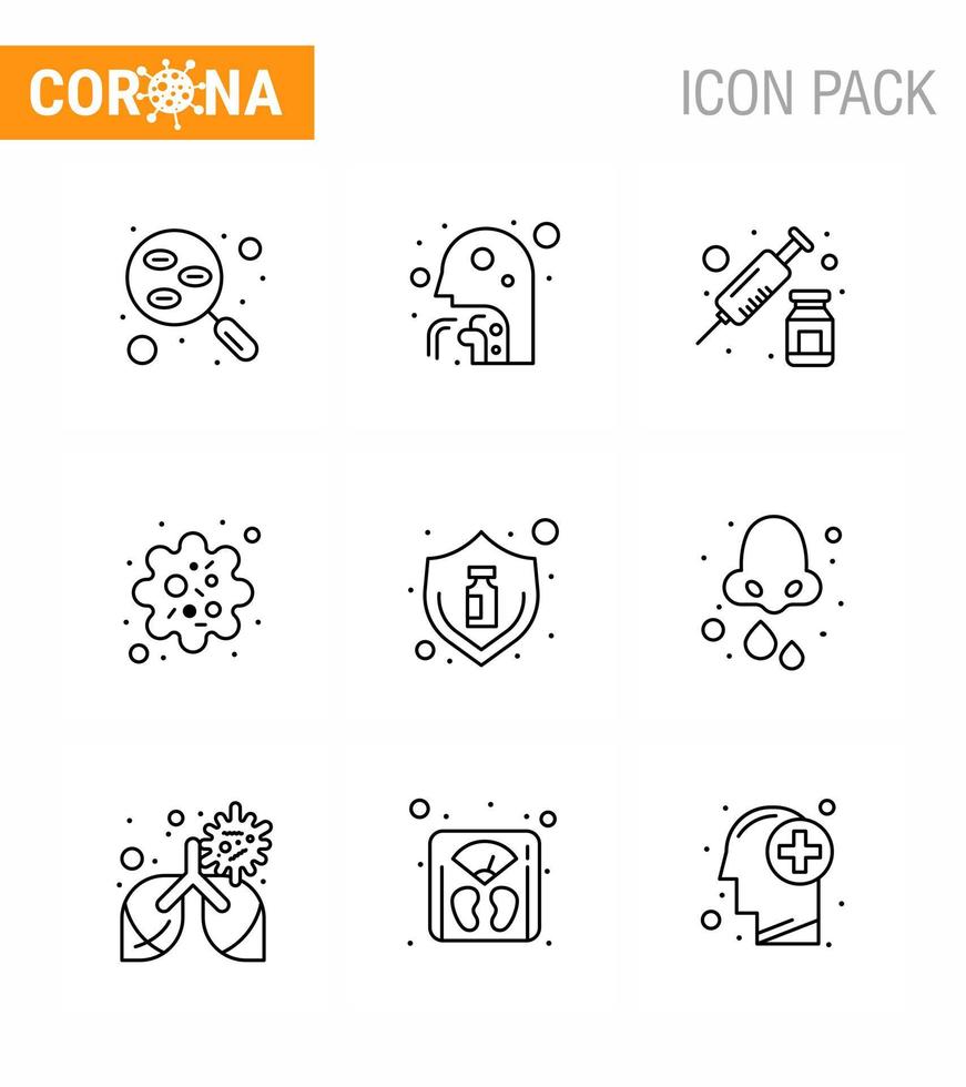 9 Line Set of corona virus epidemic icons such as virus particle people infection syringe viral coronavirus 2019nov disease Vector Design Elements