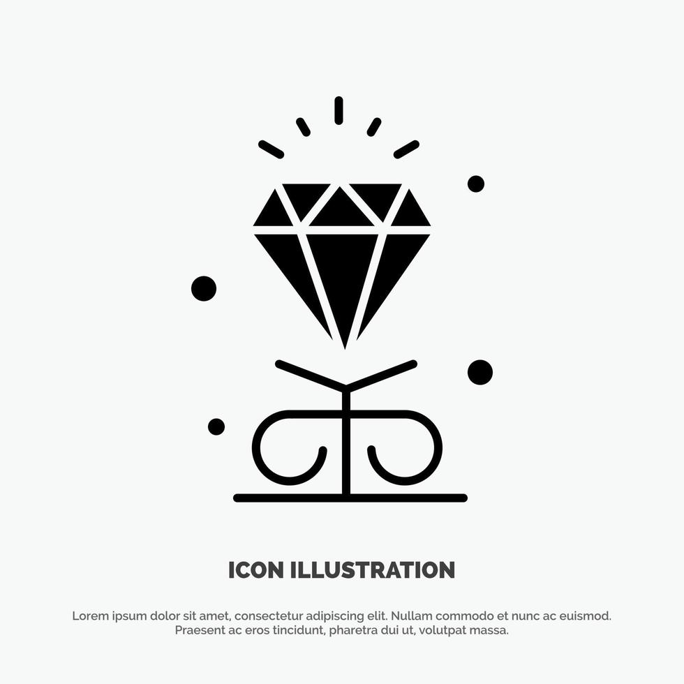 Diamond Love Heart Wedding solid Glyph Icon vector