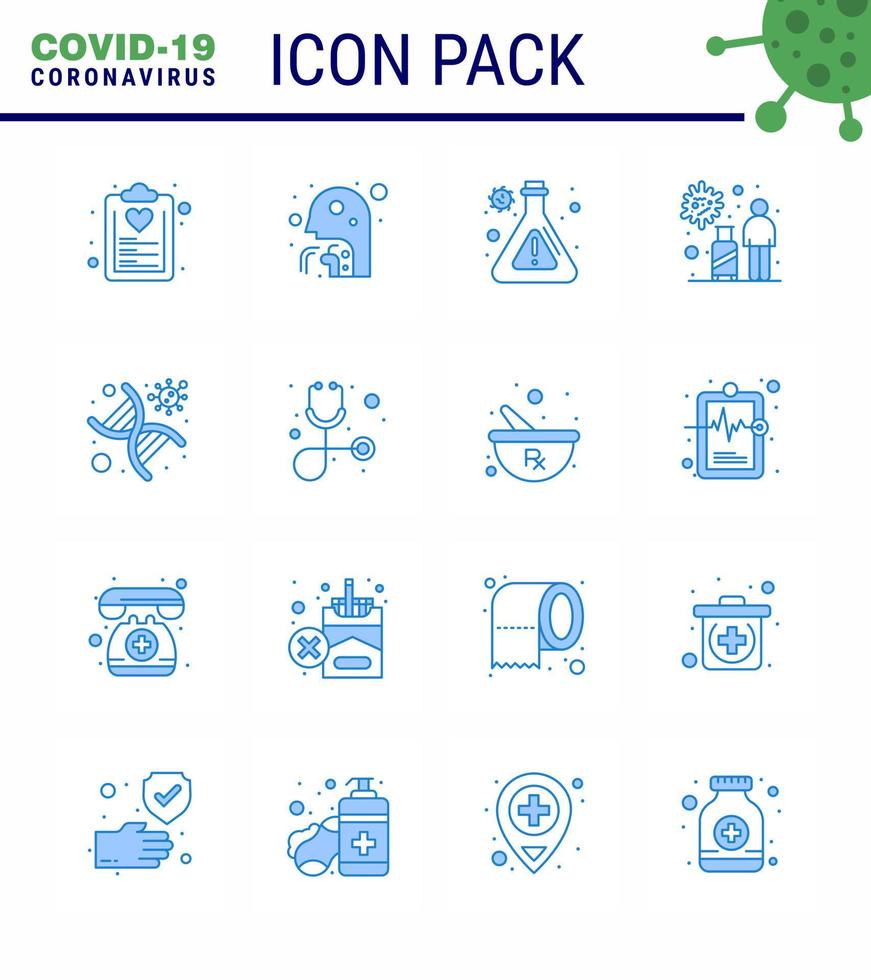 CORONAVIRUS 16 Blue Icon set on the theme of Corona epidemic contains icons such as virus transmission people tourist research viral coronavirus 2019nov disease Vector Design Elements