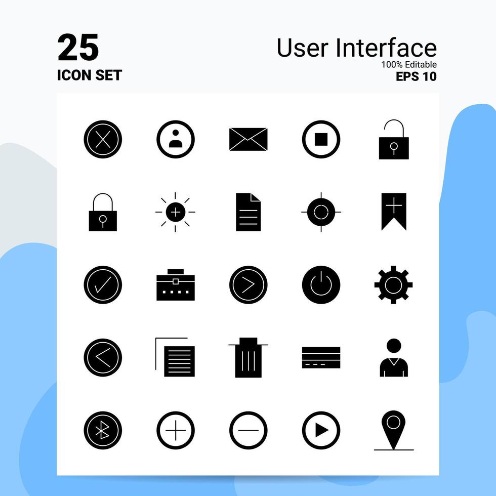 25 User Interface Icon Set 100 Editable EPS 10 Files Business Logo Concept Ideas Solid Glyph icon design vector