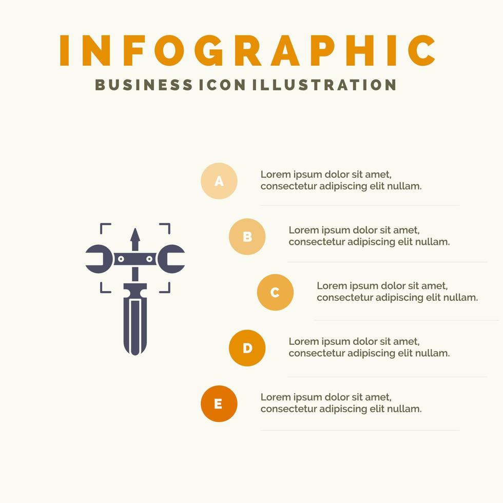 Setting Gear Wrench Screw Solid Icon Infographics 5 Steps Presentation Background vector