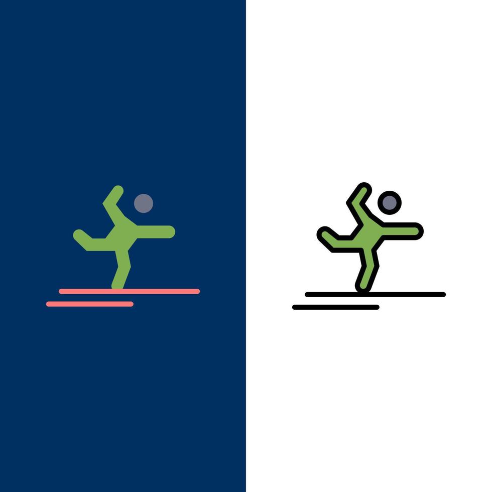 Athlete Gymnastics Performing Stretching  Icons Flat and Line Filled Icon Set Vector Blue Background