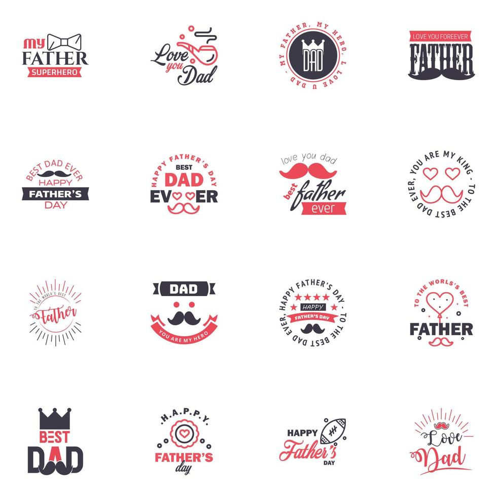 Happy Fathers Day Calligraphy greeting card 16 Black and Pink Typography Collection Vector illustration Editable Vector Design Elements