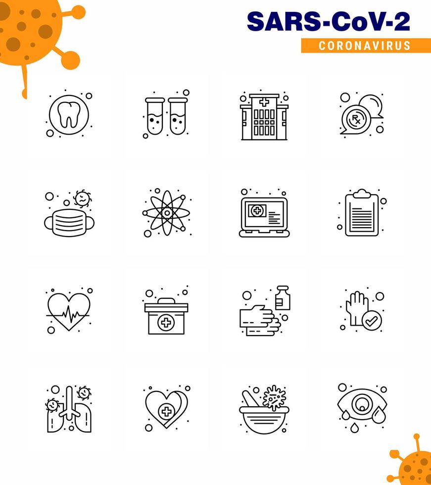 16 Line Coronavirus disease and prevention vector icon medical face building rx medical viral coronavirus 2019nov disease Vector Design Elements