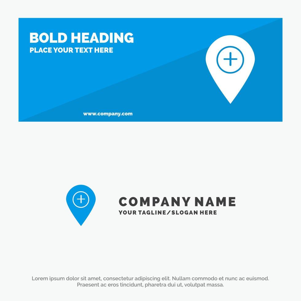 Plus Location Map Marker Pin SOlid Icon Website Banner and Business Logo Template vector