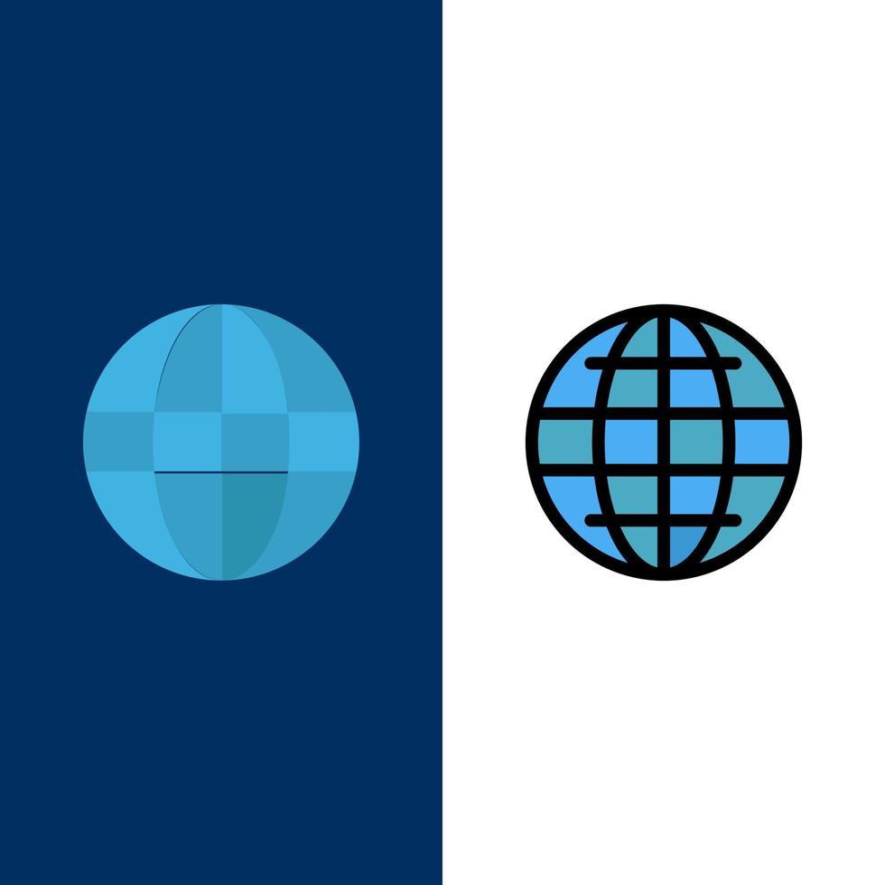 World Globe Internet Security  Icons Flat and Line Filled Icon Set Vector Blue Background