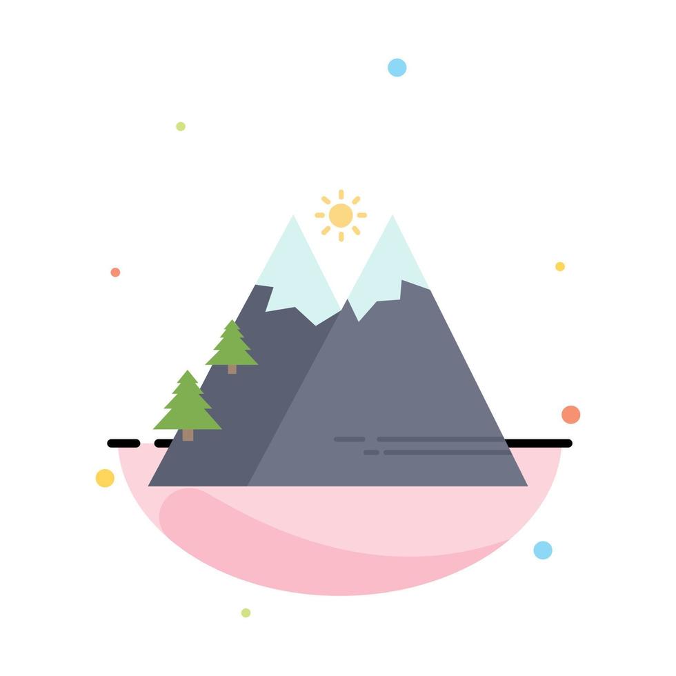 Mountains Nature Outdoor Sun Hiking Flat Color Icon Vector