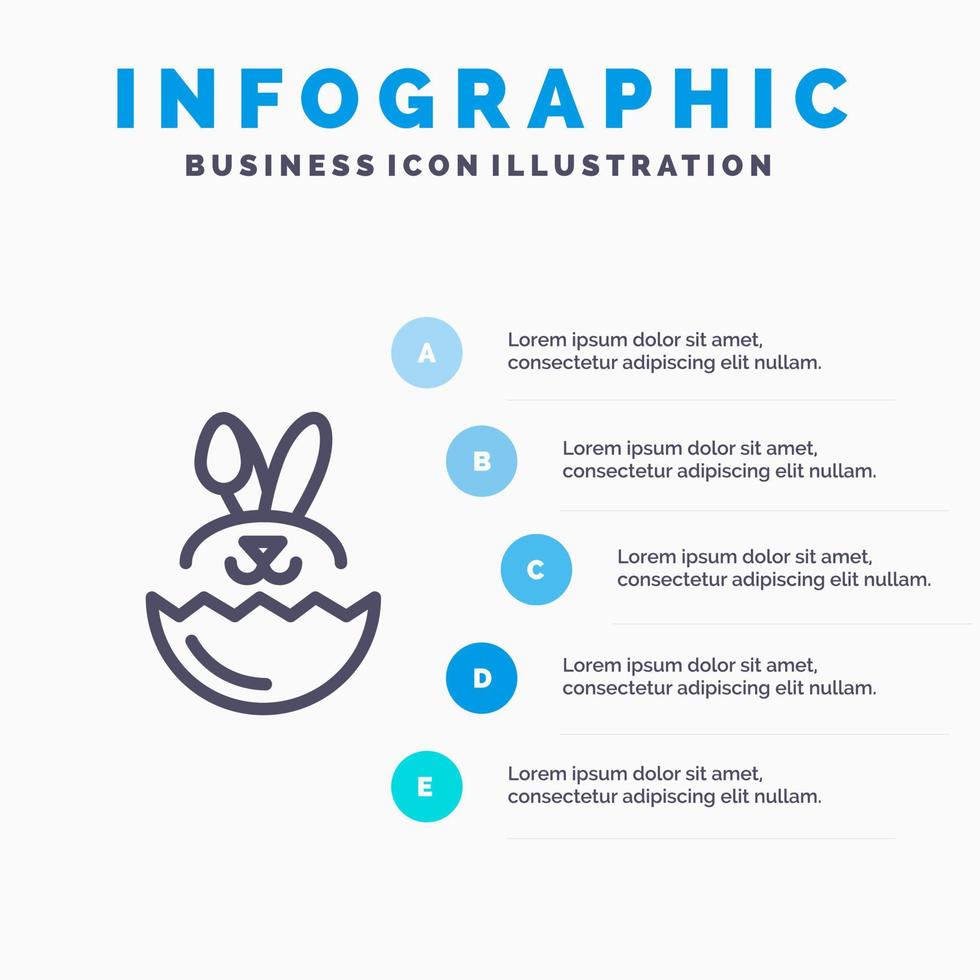 icono de línea de pascua de conejo de huevo con fondo de infografía de presentación de 5 pasos vector