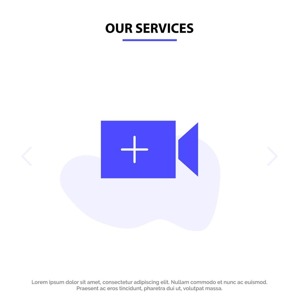 Our Services Video Camera Ui Solid Glyph Icon Web card Template vector