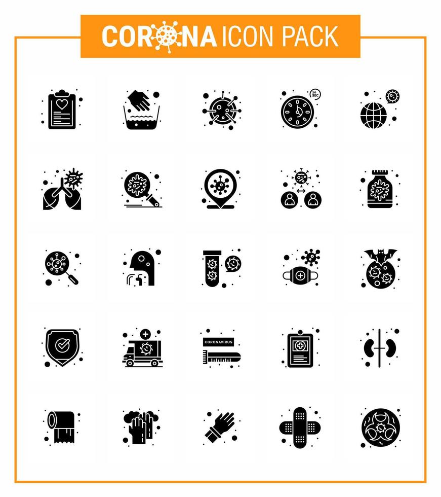 Corona virus disease 25 Solid Glyph icon pack suck as timer seconds water bowl clock life viral coronavirus 2019nov disease Vector Design Elements