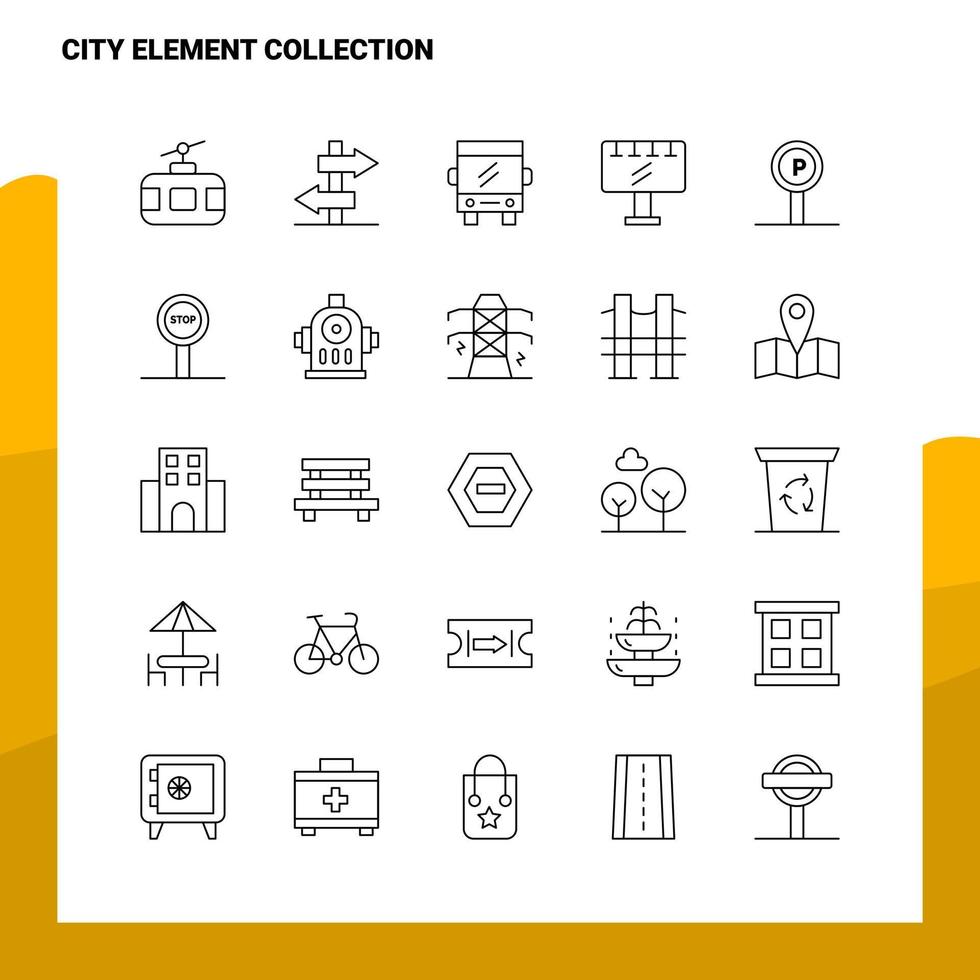 conjunto de iconos de línea de colección de elementos de la ciudad conjunto de 25 iconos diseño de estilo minimalista vectorial conjunto de iconos negros paquete de pictogramas lineales vector