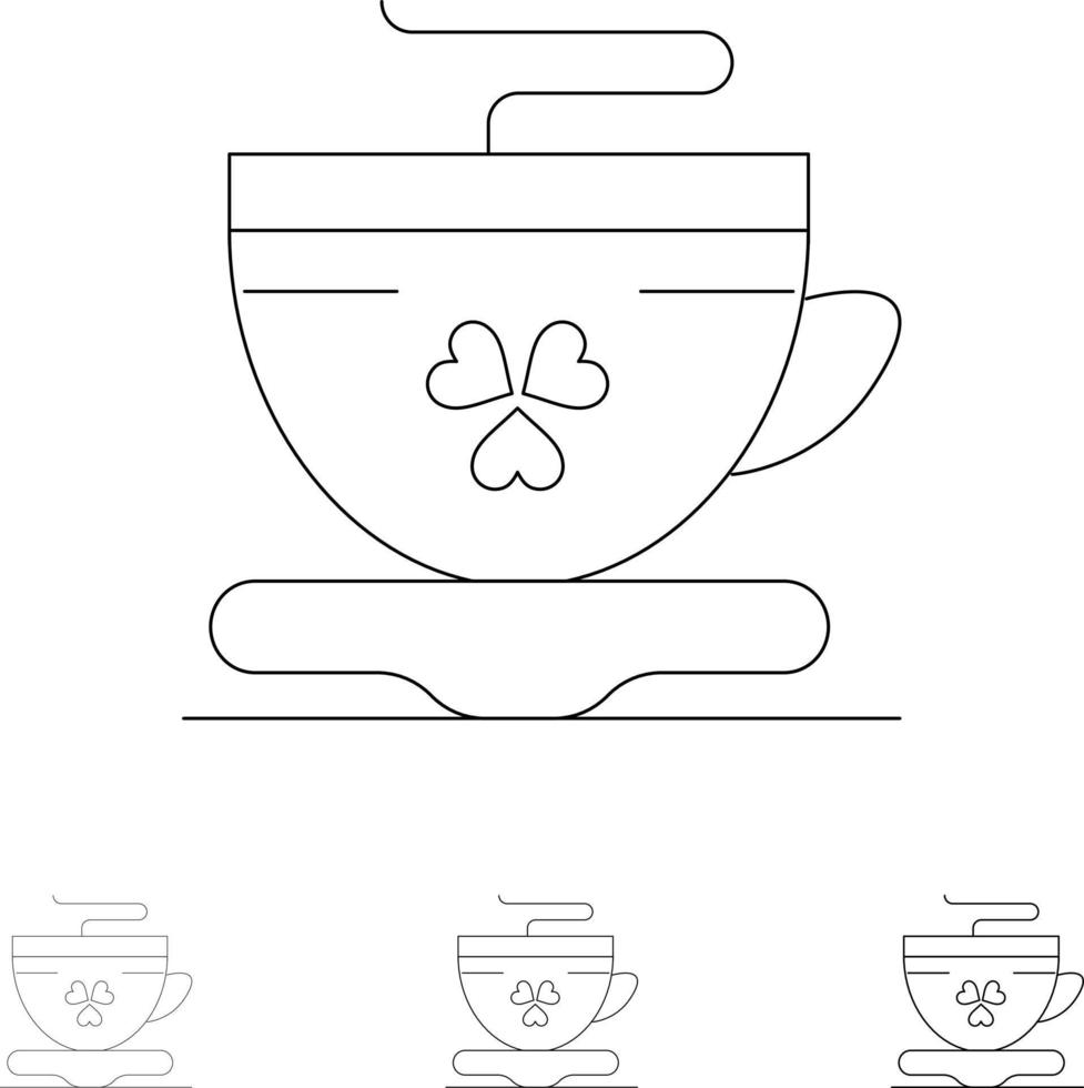Tea Coffee Cup Ireland Bold and thin black line icon set vector