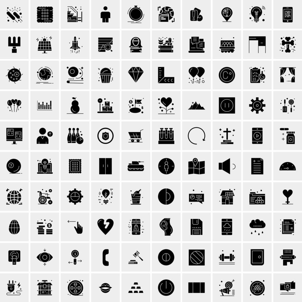 100 Business Icon Solid Glyph Vector Illustration