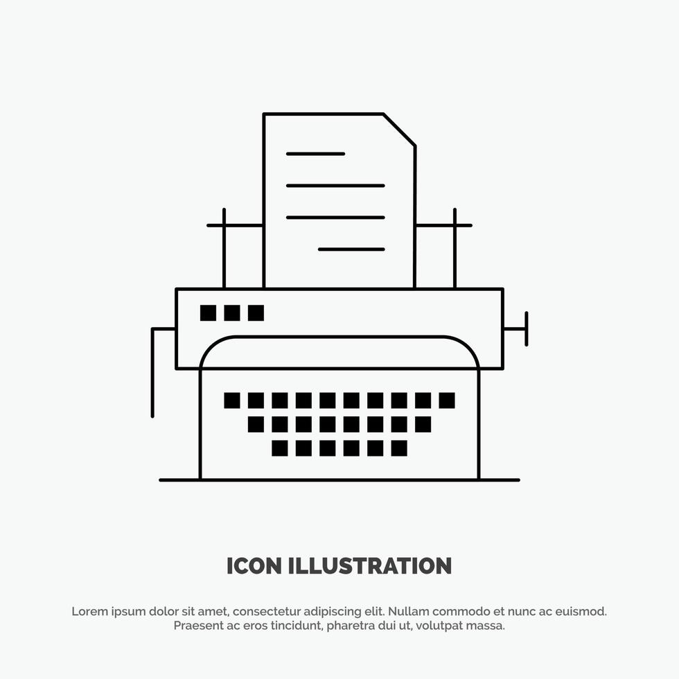 Typewriter Typing Document Publish Line Icon Vector