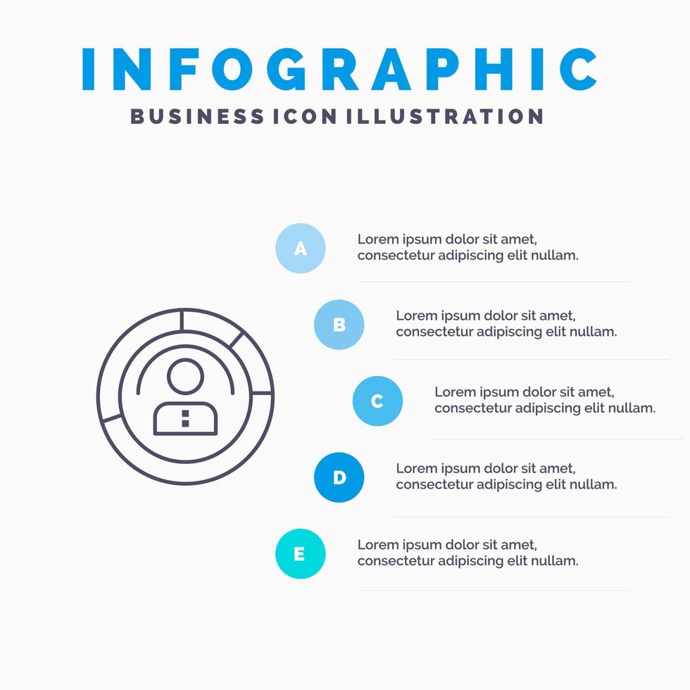 el diagrama presenta el icono de línea de usuario de perfil personal de personas humanas con fondo de infografía de presentación de 5 pasos vector