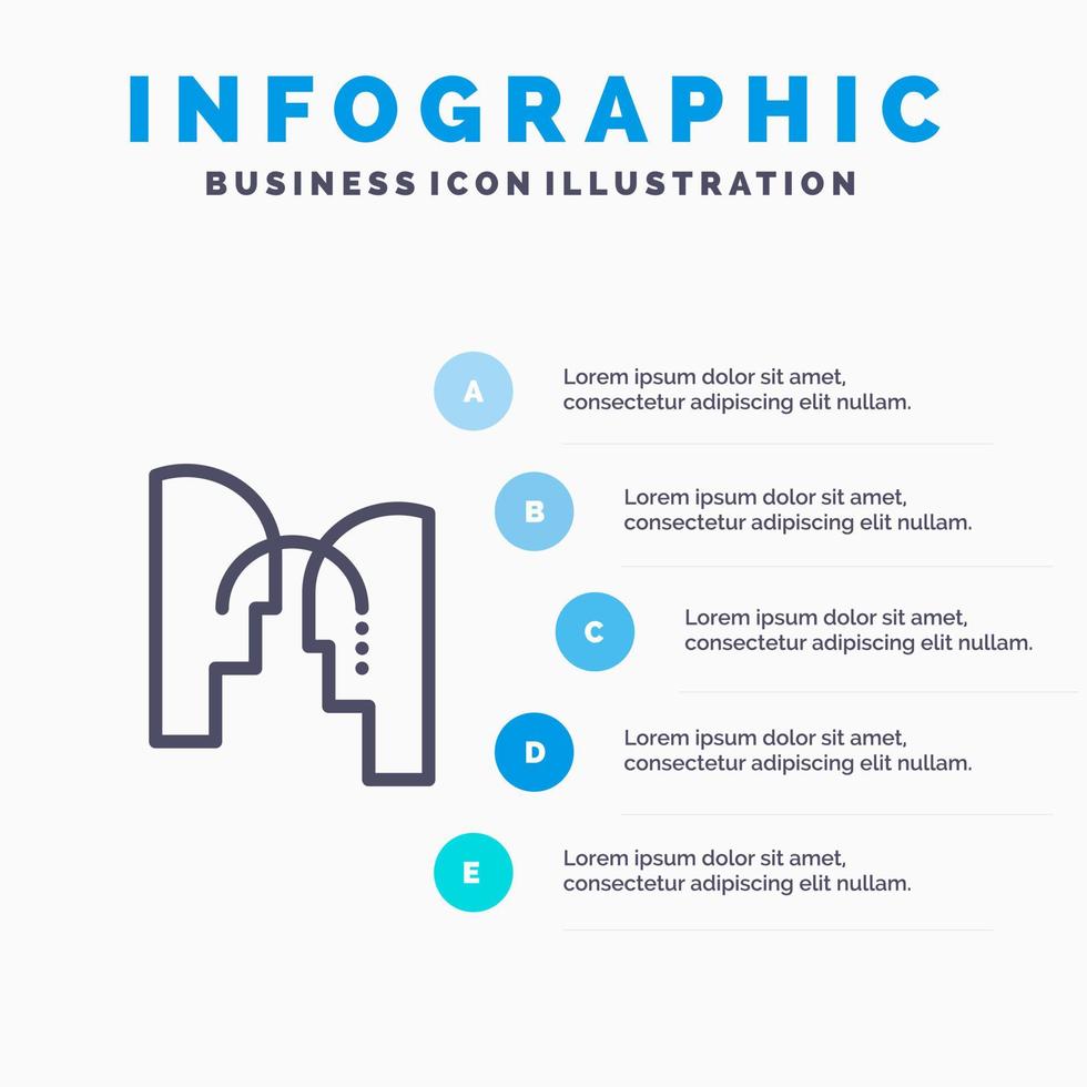 Brain Head Mind Transfer Line icon with 5 steps presentation infographics Background vector