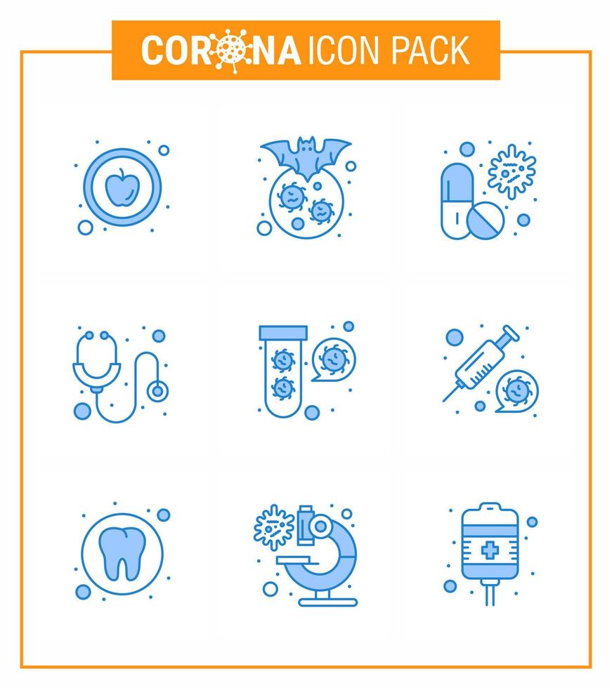 Coronavirus Prevention 25 icon Set Blue stethoscope hospital virus healthcare pill viral coronavirus 2019nov disease Vector Design Elements