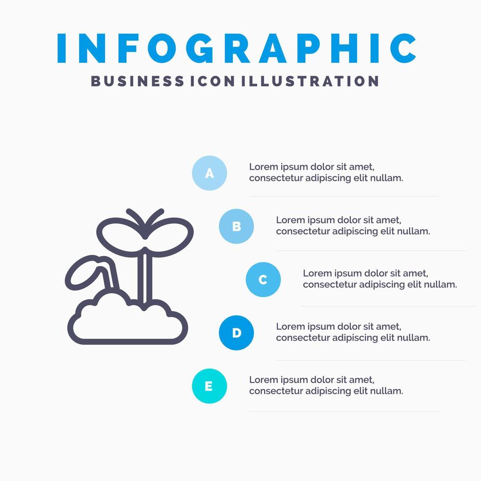 Growth Increase Maturity Plant Line icon with 5 steps presentation infographics Background vector