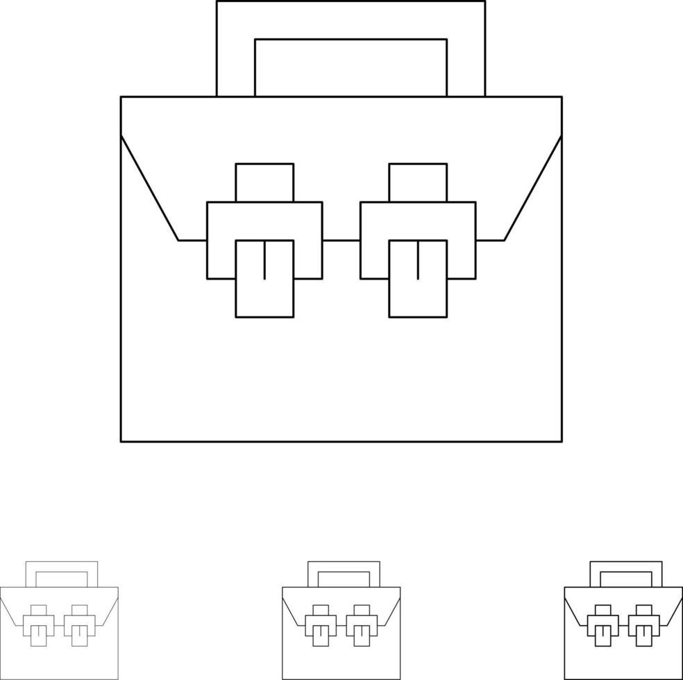 kit de herramientas de material de construcción de caja de bolsa conjunto de iconos de línea negra delgada y audaz vector