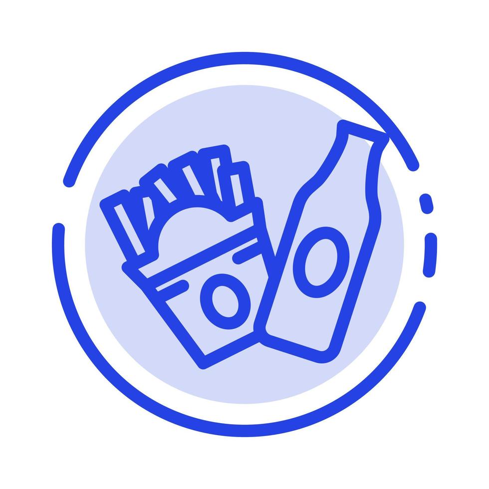 Bottle Fries American Blue Dotted Line Line Icon vector