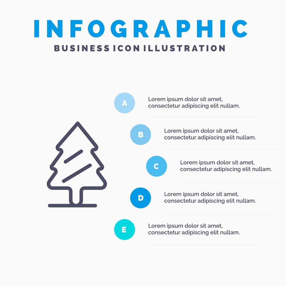 Nature Pine Spring Tree Line icon with 5 steps presentation infographics Background vector