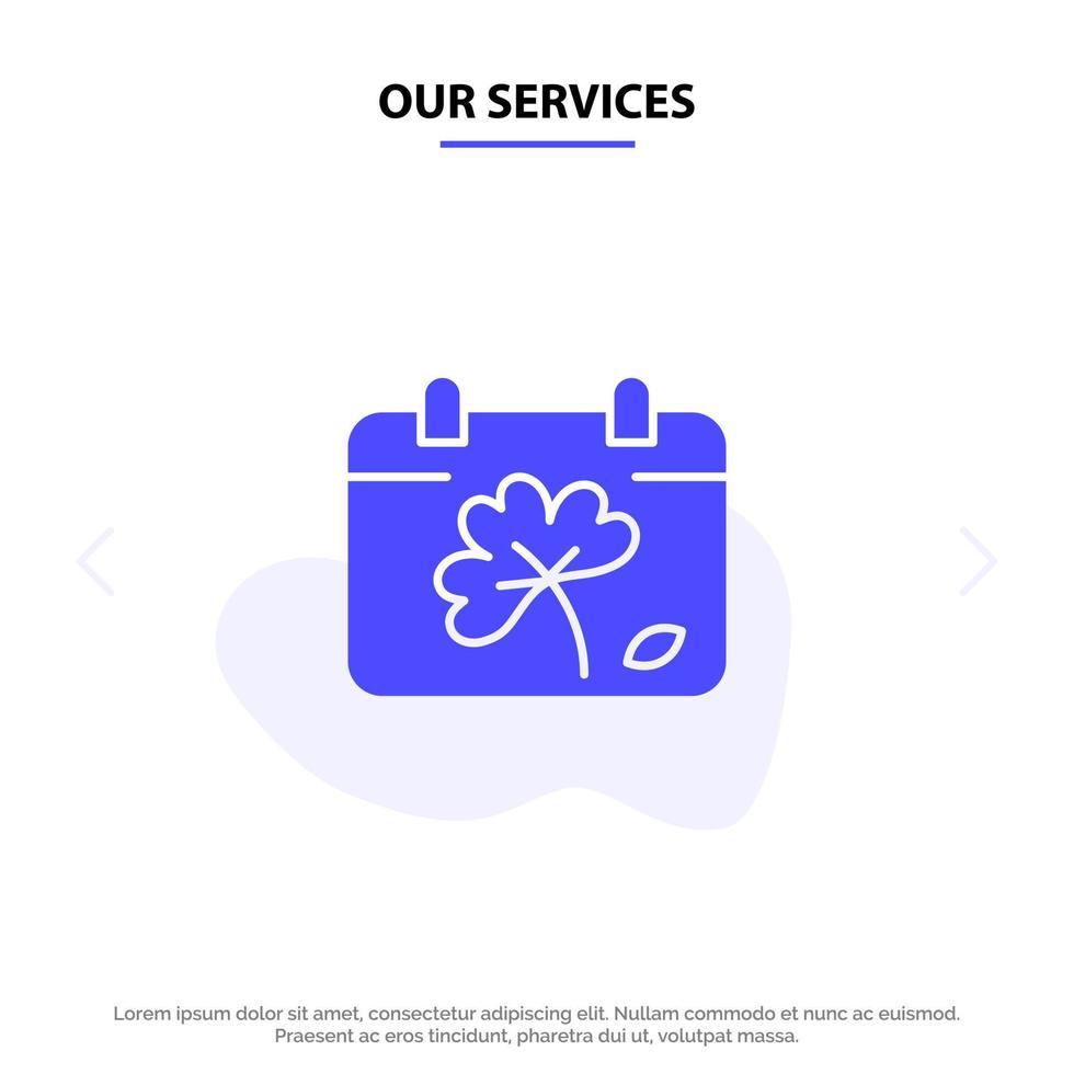 Our Services Calendar Flower Day Spring Solid Glyph Icon Web card Template vector