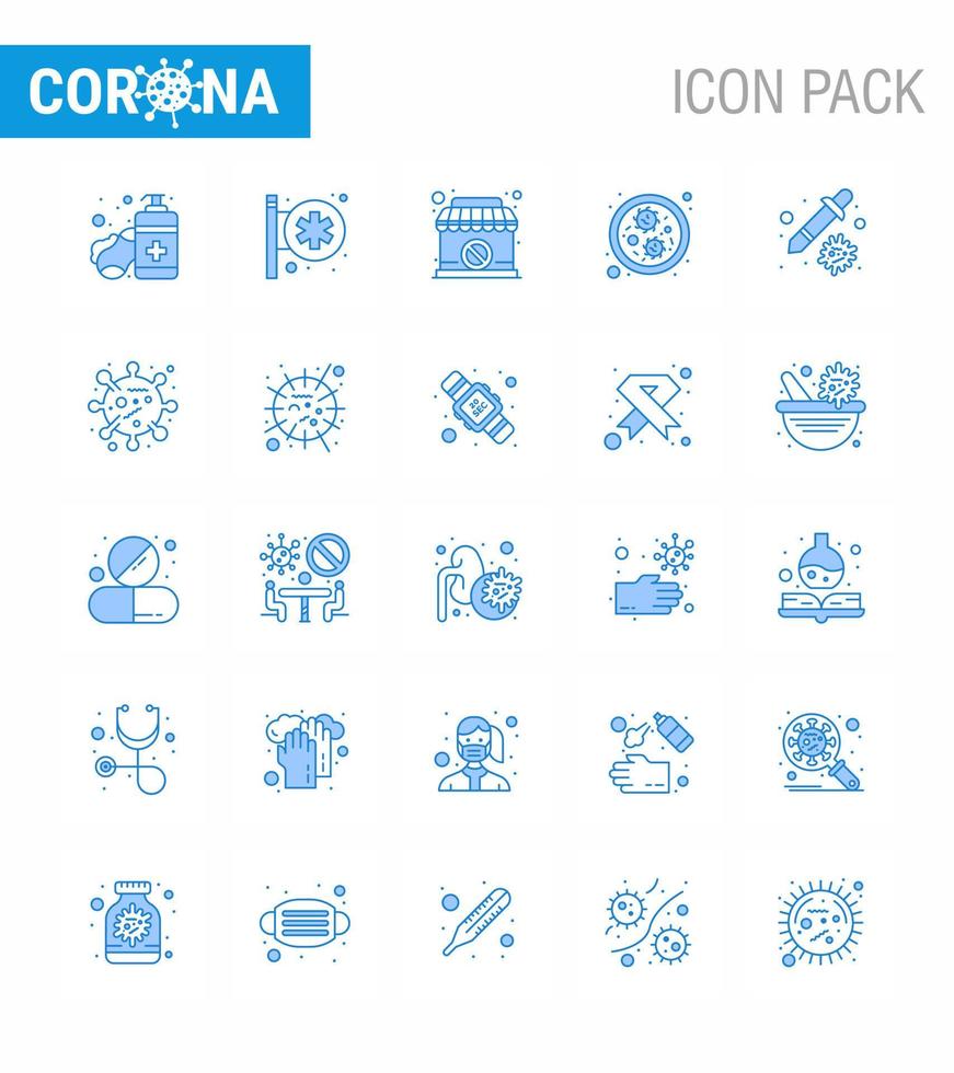 covid19 protección coronavirus pendamic 25 conjunto de iconos azules como gotero de pipeta virus cerrado bacterias coronavirus viral 2019nov enfermedad vector elementos de diseño