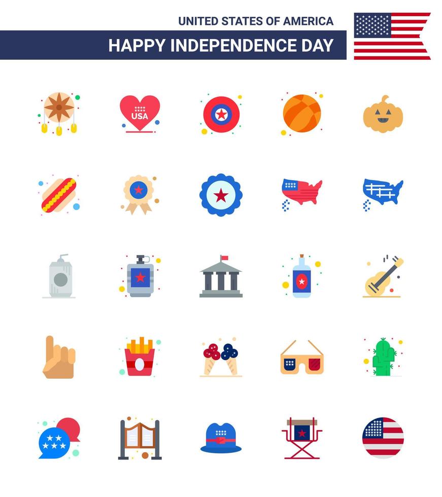 Editable Vector Flat Pack of USA Day 25 Simple Flats of usa pumkin badge usa ball Editable USA Day Vector Design Elements