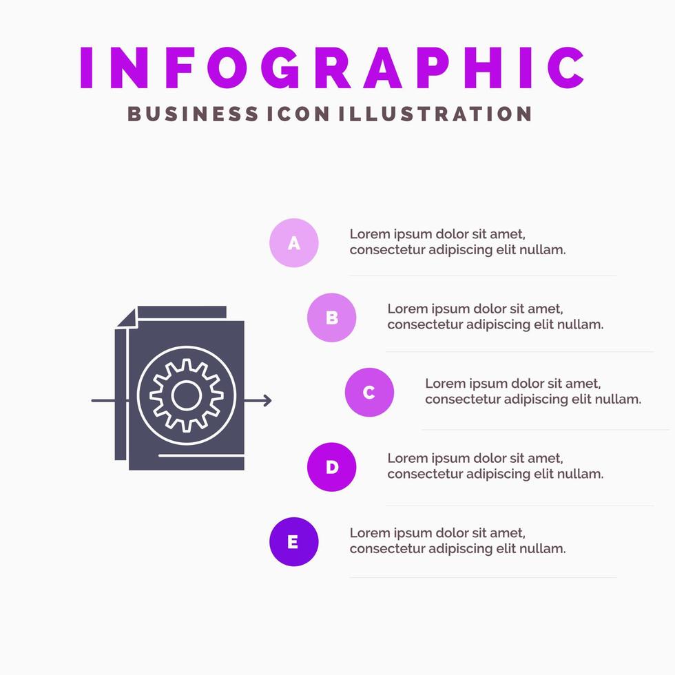 Document File Gear Settings Solid Icon Infographics 5 Steps Presentation Background vector