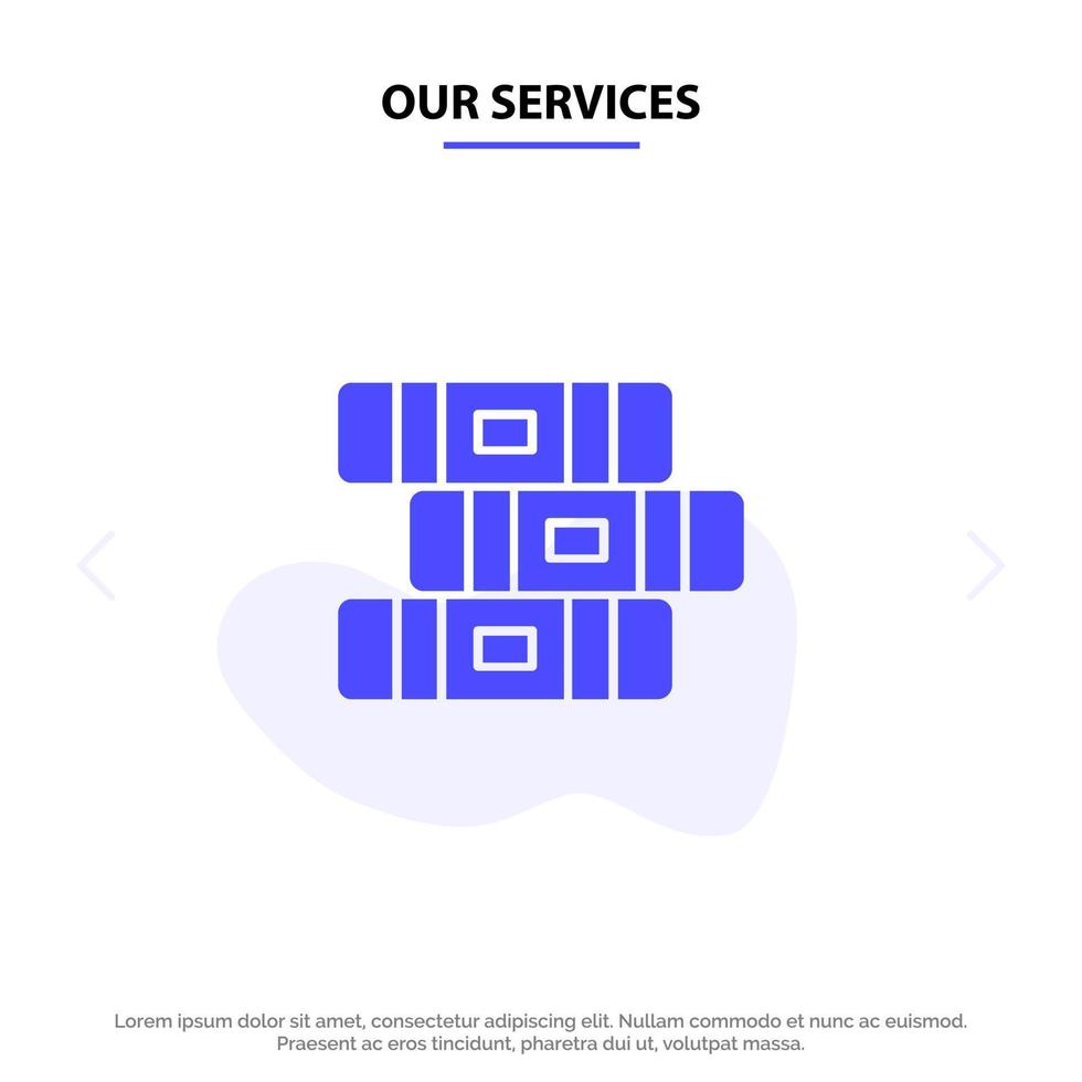 Our Services Education Notebook Stationary Solid Glyph Icon Web card Template vector