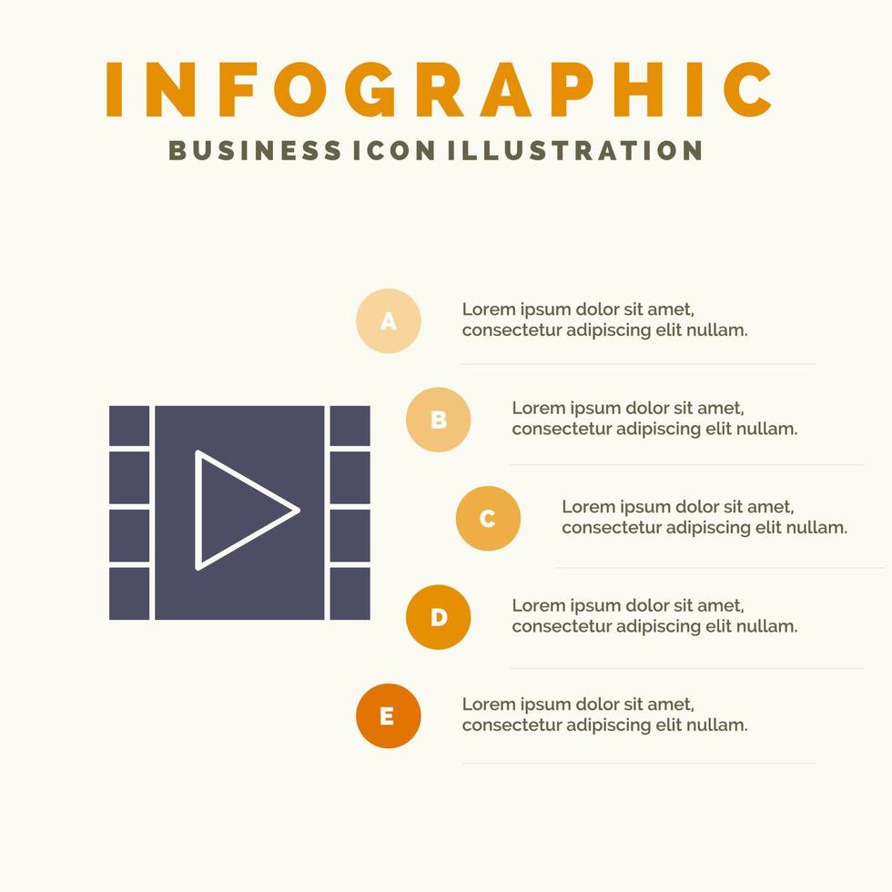 medios reproductor multimedia flujo de reproductor multimedia icono sólido infografía 5 pasos fondo de presentación vector