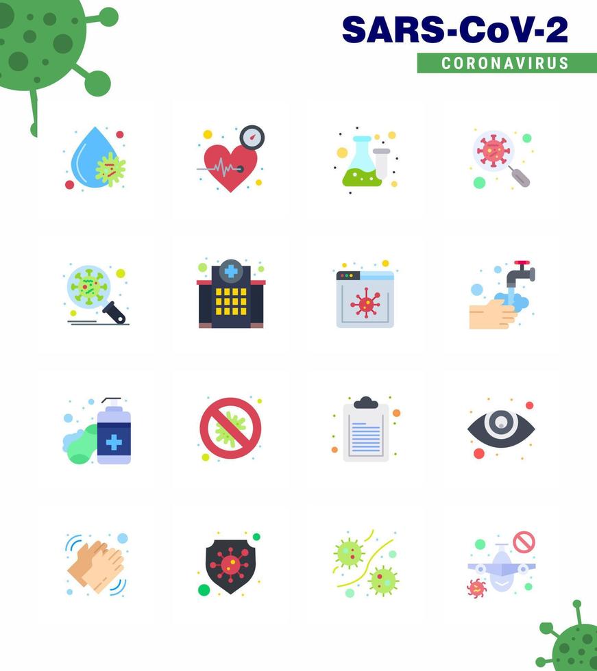 16 Flat Color coronavirus epidemic icon pack suck as interfac devirus care scan virus laboratory viral coronavirus 2019nov disease Vector Design Elements