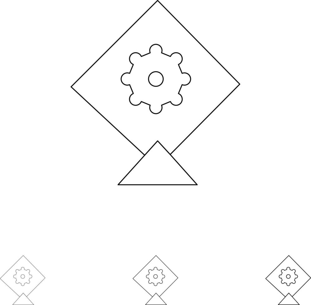 Kite Festival Bold and thin black line icon set vector