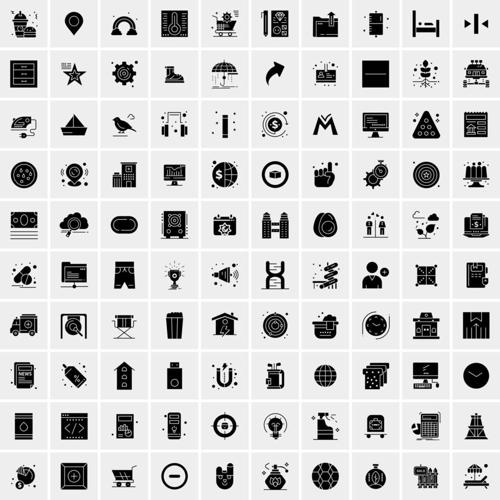100 Business Icon Solid Glyph Vector Illustration