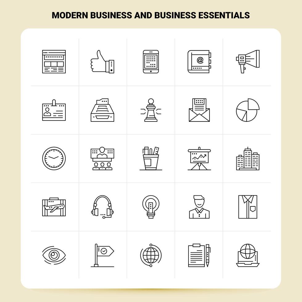 OutLine 25 Modern Business and business essentials Icon set Vector Line Style Design Black Icons Set Linear pictogram pack Web and Mobile Business ideas design Vector Illustration