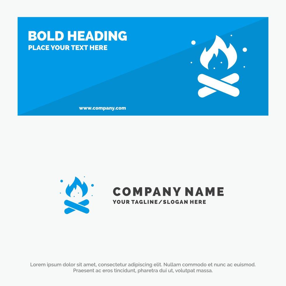 campamento camping fuego naturaleza caliente icono sólido sitio web banner y plantilla de logotipo de empresa vector