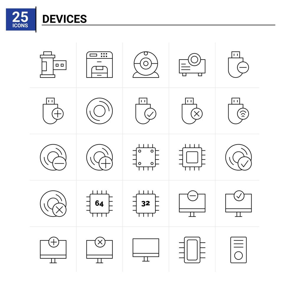 25 Devices icon set vector background