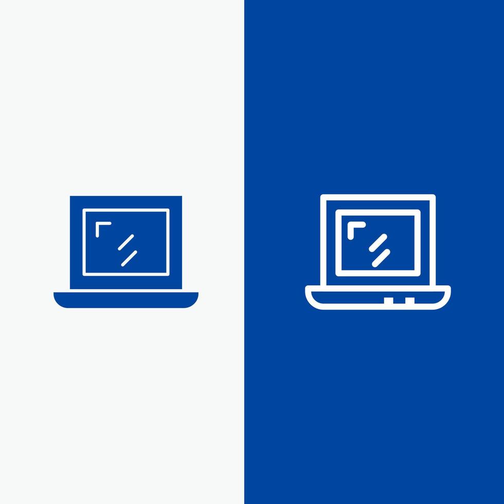 diseño web línea de computadora portátil y glifo icono sólido banner azul línea y glifo icono sólido banner azul vector