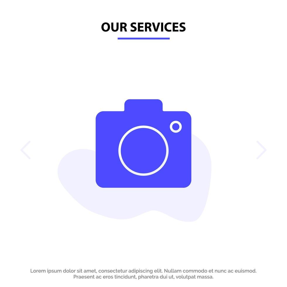 Our Services Camera Image Photo Picture Solid Glyph Icon Web card Template vector