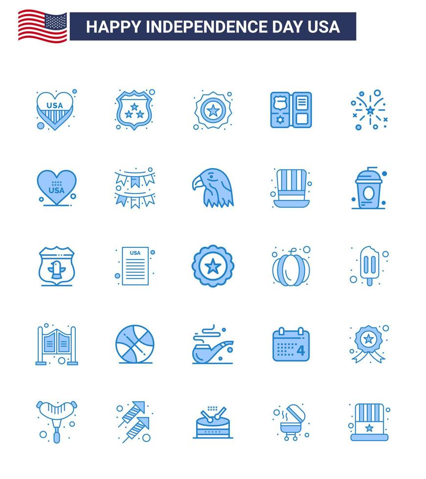 25 signos azules de estados unidos celebración del día de la independencia símbolos de estrella de fuego libro americano editable elementos de diseño vectorial del día de estados unidos vector