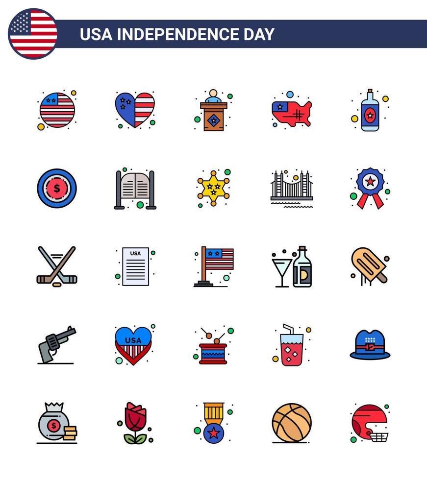 25 Creative USA Icons Modern Independence Signs and 4th July Symbols of wine alcohol election usa states Editable USA Day Vector Design Elements