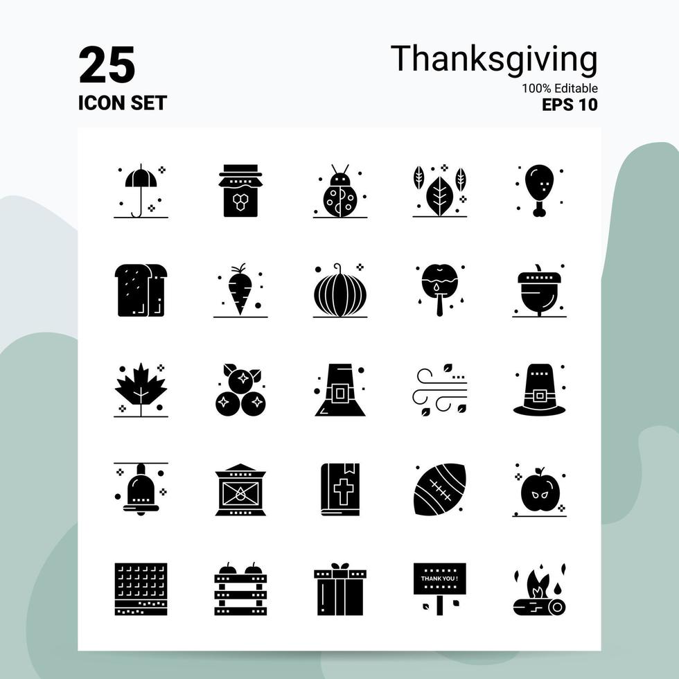 25 Thanksgiving Icon Set 100 Editable EPS 10 Files Business Logo Concept Ideas Solid Glyph icon design vector